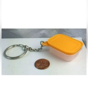 Set/5 Tupperware KEYCHAIN Freezer mates Collectible Sheer Base Papaya Orange lid